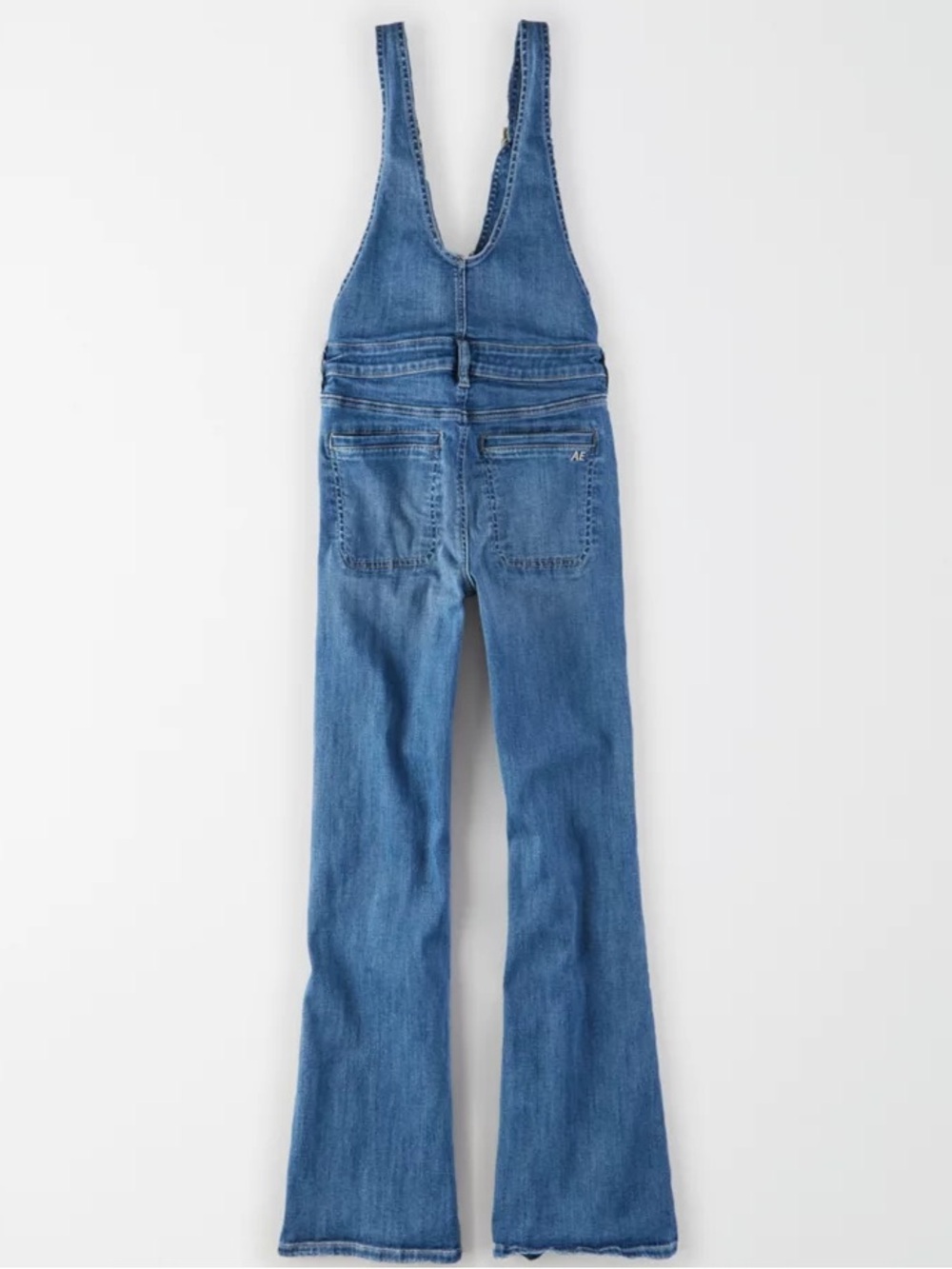 American Eagle Outfitters Blue Denim Zip-Front Flared Overalls - Picture 4 of 9